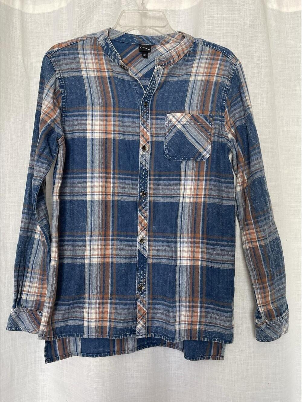 Art Class Women’s Large Blue Tan Plaid Soft Cotton Button Down Lg